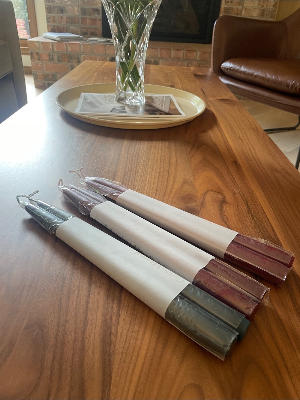 NWT Crate&Barrel Taper Candles in Burgundy and Green Bundle of Three